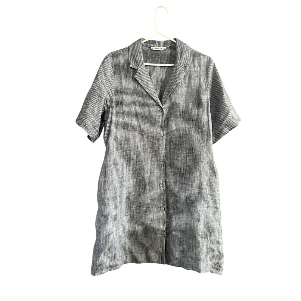 EVERLANE The Daytripper Dress 100% European Flax Linen White Blue Stripe Size M
